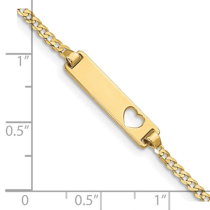 10k Polished Solid Chain/Solid Plate Curb Link Cut-out Heart 21x5mm Plate 6 inch Baby/Child ID Bracelet
