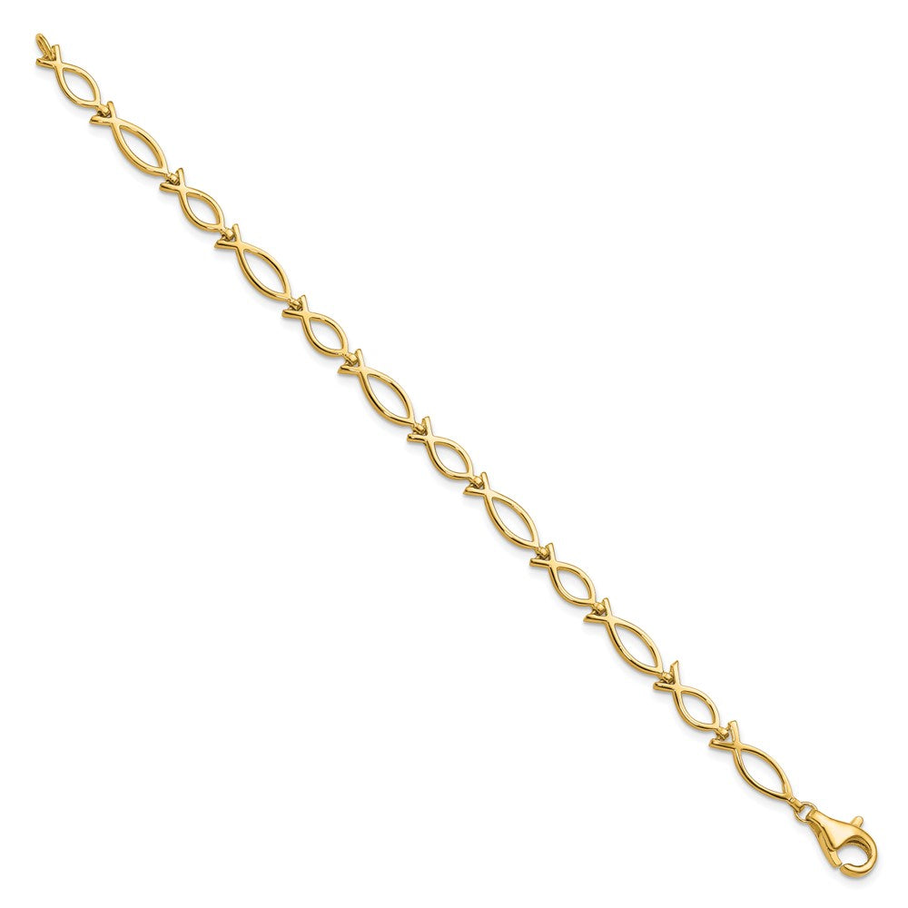10k Solid Polished Religious Ichthus Fish 7 inch Bracelet