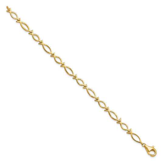10k Solid Polished Religious Ichthus Fish 7 inch Bracelet