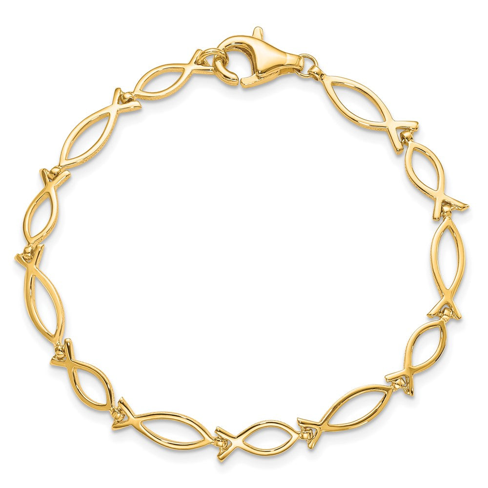 10k Solid Polished Religious Ichthus Fish 7 inch Bracelet