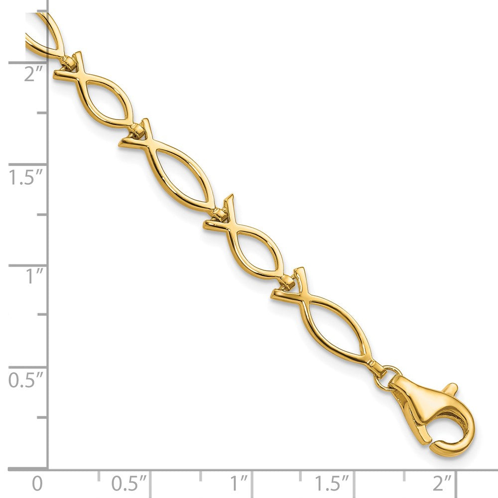 10k Solid Polished Religious Ichthus Fish 7 inch Bracelet