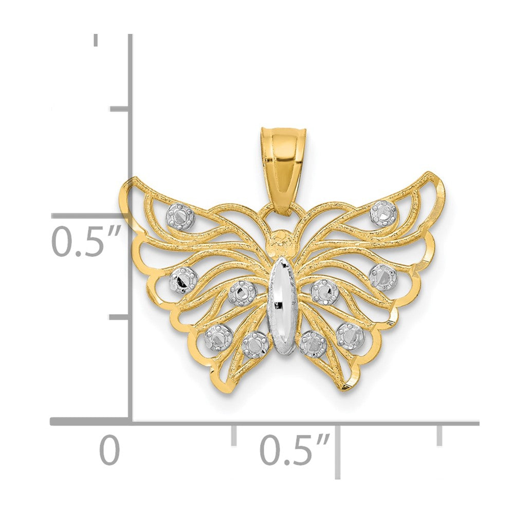 10K and White Rhodium Diamond-cut Butterfly Pendant