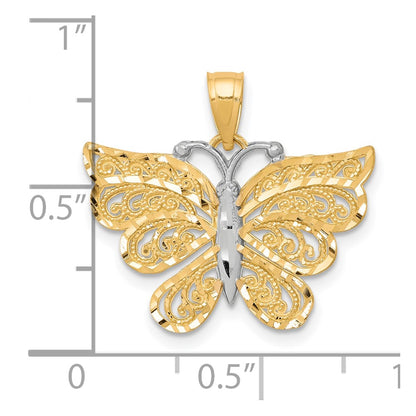 10K and White Rhodium Filigree Butterfly Pendant