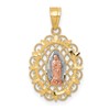 10k Two-tone and White Rhodium Oval Our Lady of Guadalupe with Scalloped Border Pendant