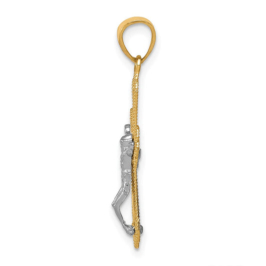 10K and White Rhodium Filigree Crucifix Pendant