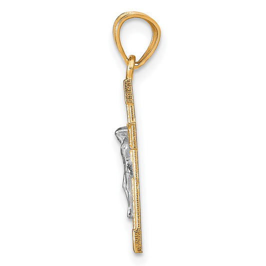 10K and White Rhodium Small Crucifix Pendant