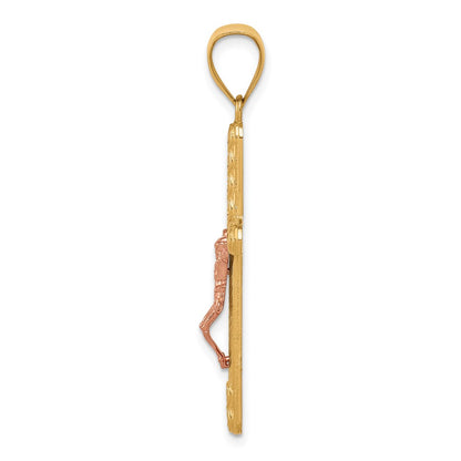 10k Two-tone CZ Crucifix Pendant