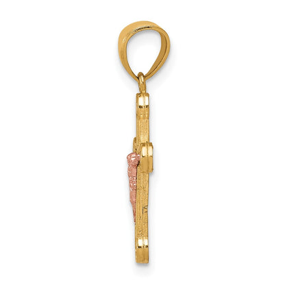 10k Two-tone Yellow and Rose Gold CZ Crucifix Pendant