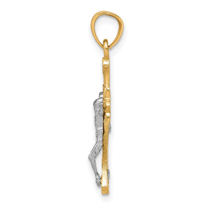 10K and White Rhodium Filigree Crucifix Pendant