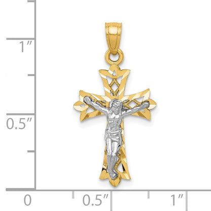 10K and White Rhodium Filigree Crucifix Pendant