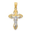 10K and White Rhodium Filigree Crucifix Pendant