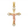 10k Two-tone CZ Crucifix Pendant