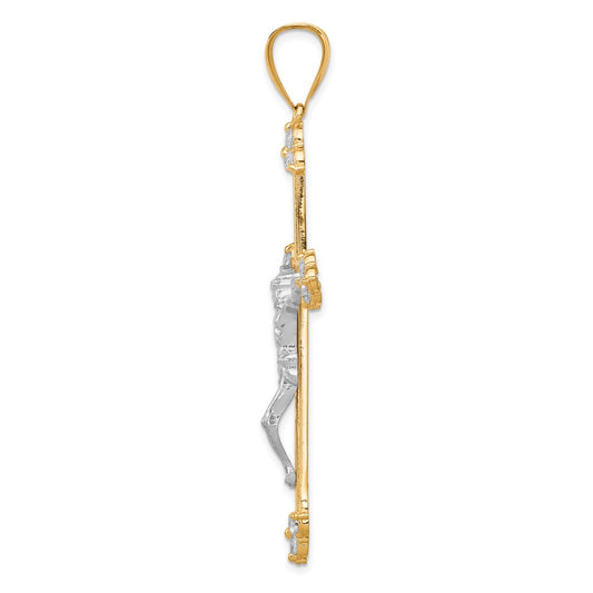 10K and White Rhodium Polished CZ Large Crucifix Pendant
