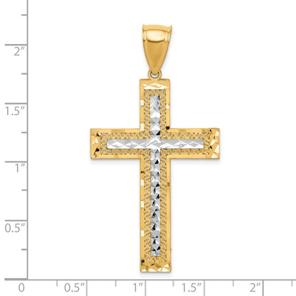 10K and White Rhodium Large Diamond-Cut Cross Pendant
