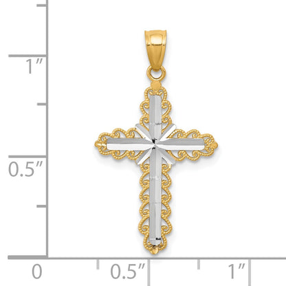 10K and White Rhodium Diamond-Cut Cross Pendant
