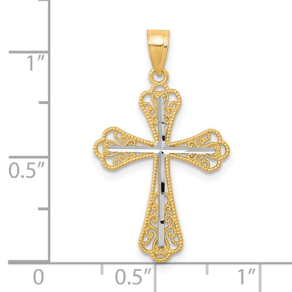 10K and White Rhodium Diamond-Cut Cross Pendant
