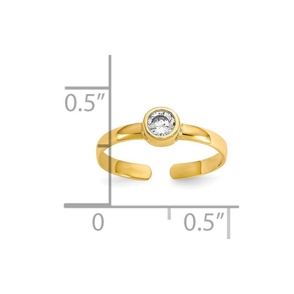10k Bezel-set 3mm Round Clear CZ Toe Ring