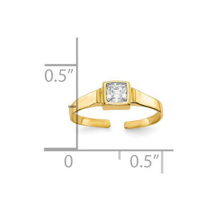 10k Bezel-set 3mm Square Clear CZ Toe Ring