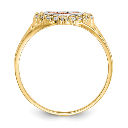 10k Two-tone with White Rhodium 15 Heart CZ Halo Ring