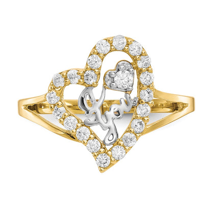 10K and White Rhodium I Heart YOU  CZ Heart Ring