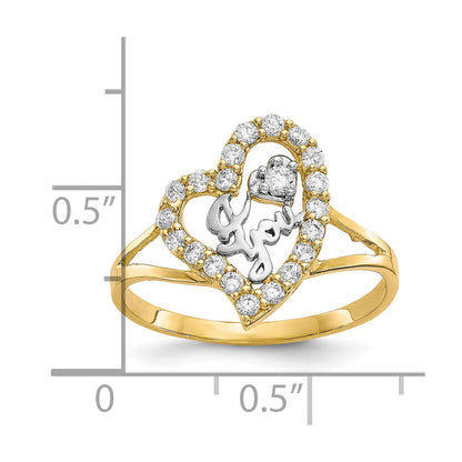 10K and White Rhodium I Heart YOU  CZ Heart Ring
