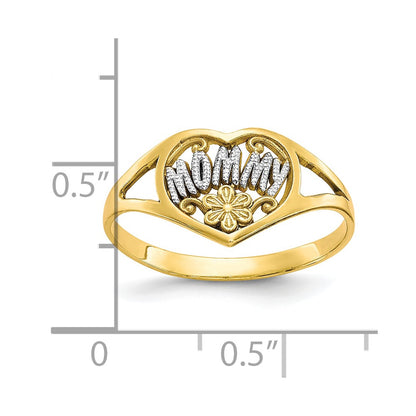 10K and White Rhodium MOMMY with Flower Heart Ring