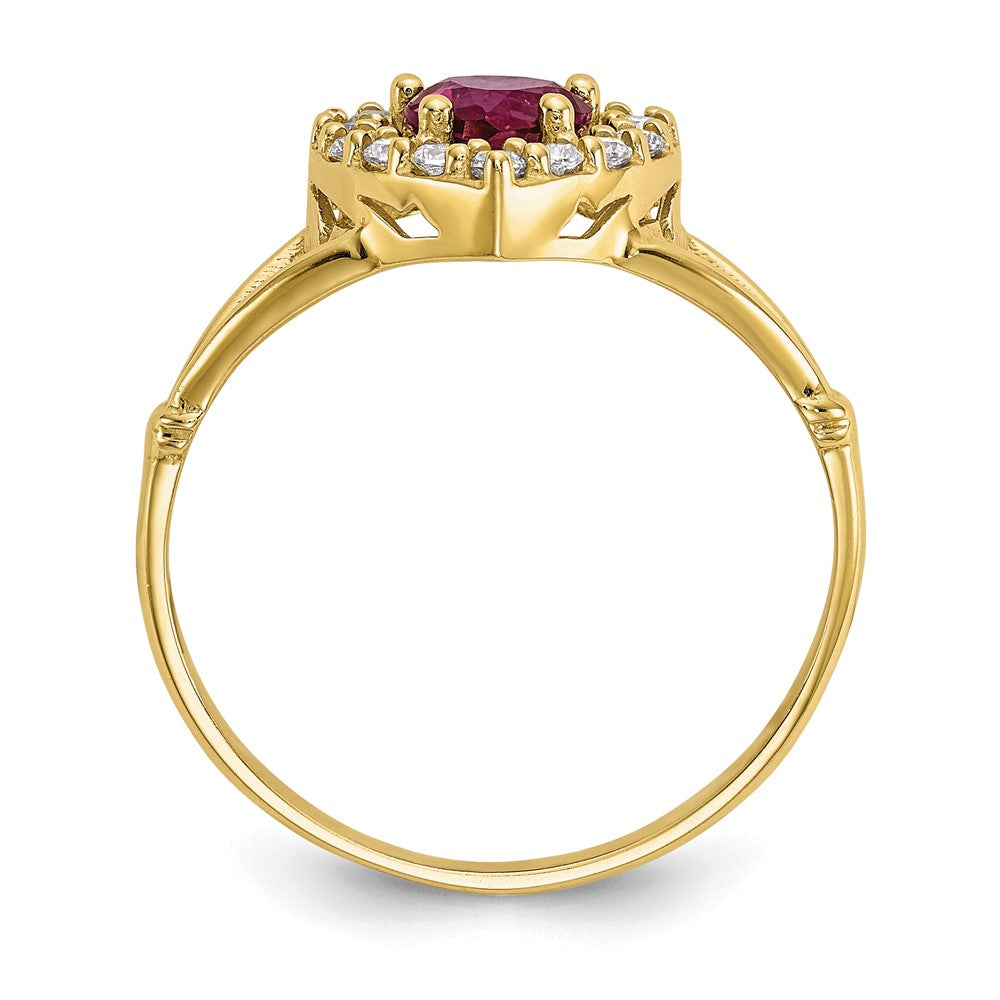 10K Red and White CZ Heart Halo Ring