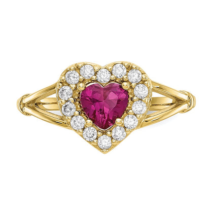 10K Red and White CZ Heart Halo Ring