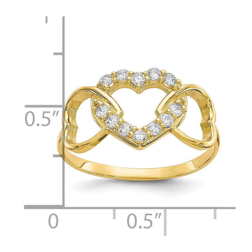 10k CZ Three Heart Ring