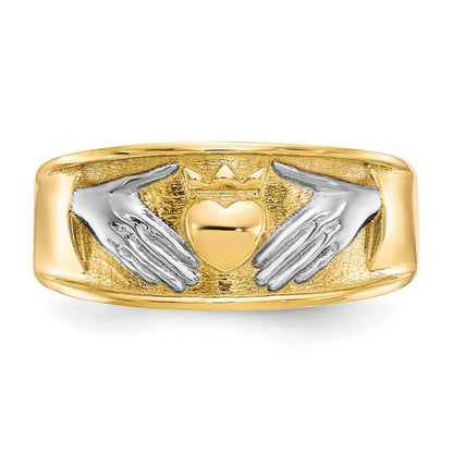 10k and White Rhodium Mens Claddagh Band