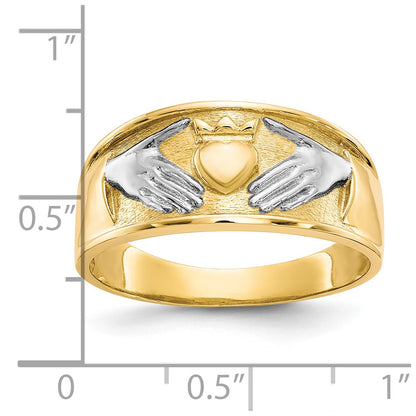 10k and White Rhodium Mens Claddagh Band