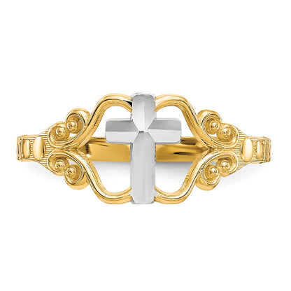 10k and White Rhodium Polished Cross Ring