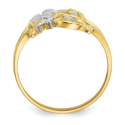 10k and White Rhodium CZ Angel with Hearts Ring