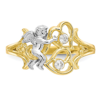 10k and White Rhodium CZ Angel with Hearts Ring