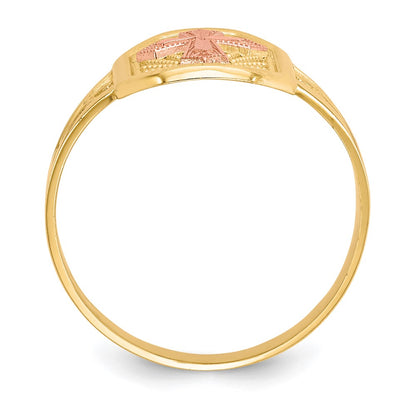 10k Two-tone Filigree Cross Ring