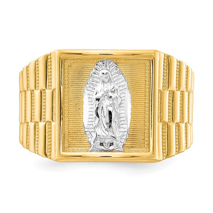 IB Goodman 10k and White Rhodium Mens Our Lady of Guadalupe Ring