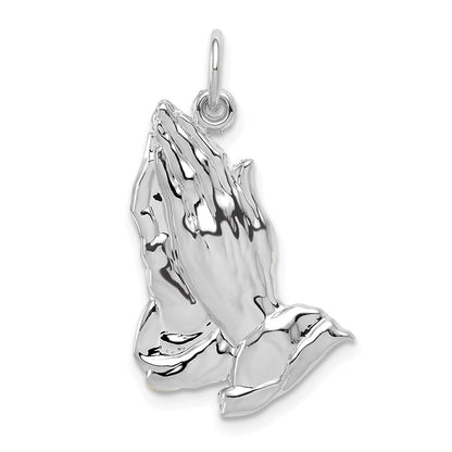 10k White Gold Large Polished Praying Hands Pendant