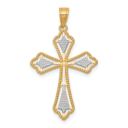 10K and White Rhodium Diamond-Cut Cross Pendant