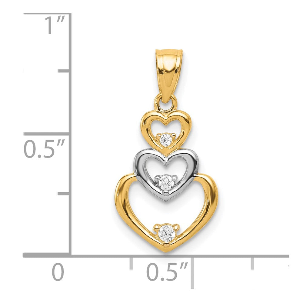 10K and White Rhodium CZ 3-Heart Pendant