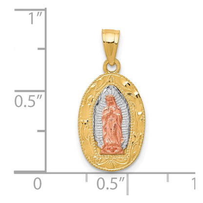 10K Two-Tone and White Rhodium Oval Our Lady Of Guadalupe Pendant