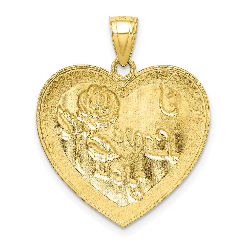 10K Diamond-Cut I LOVE YOU Heart with Rose Charm