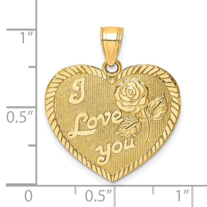10K Diamond-Cut I LOVE YOU Heart with Rose Charm