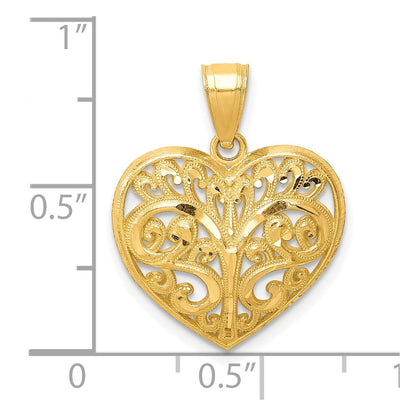 10K Diamond-cut Filigree Heart Charm
