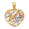 10K Two-Tone and White Rhodium Diamond-cut MAMA in Heart Pendant
