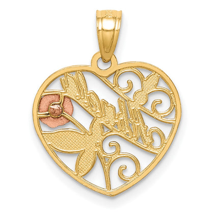 10K Two-Tone and White Rhodium ABUELA in Heart Pendant
