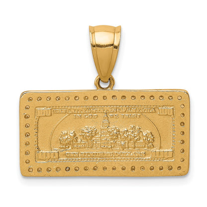 10K and White Rhodium CZ Micropave 100 Dollar Bill Pendant