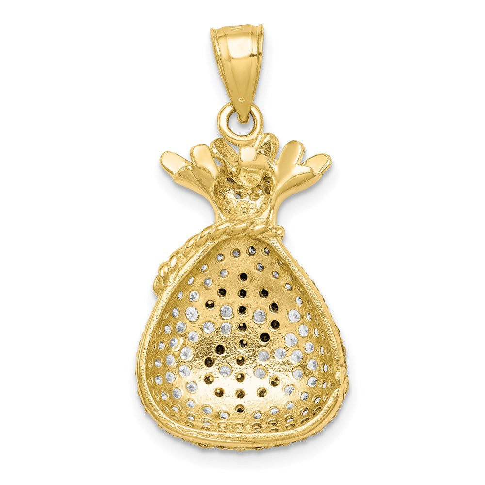 10K Black and Clear CZ Micro Pave Money Bag with Dollar Sign Pendant