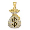 10K Black and Clear CZ Micro Pave Money Bag with Dollar Sign Pendant
