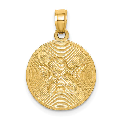 10K and White Rhodium Polished and Textured Round Angel Pendant