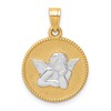 10K and White Rhodium Polished and Textured Round Angel Pendant